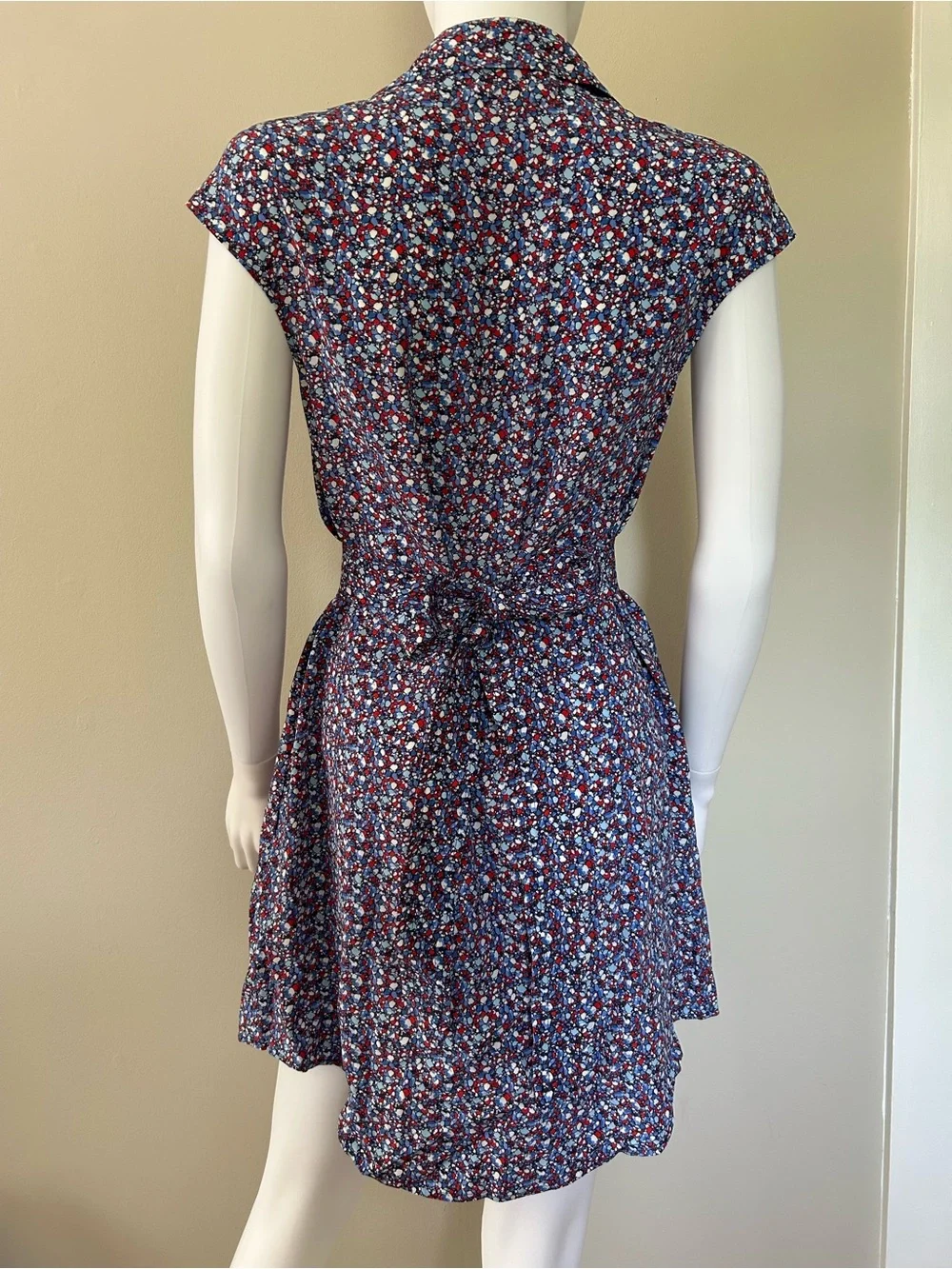 Tory Burch Silk Shirt Dress 0 Blue Red Abstract Print Belted Mini Dress